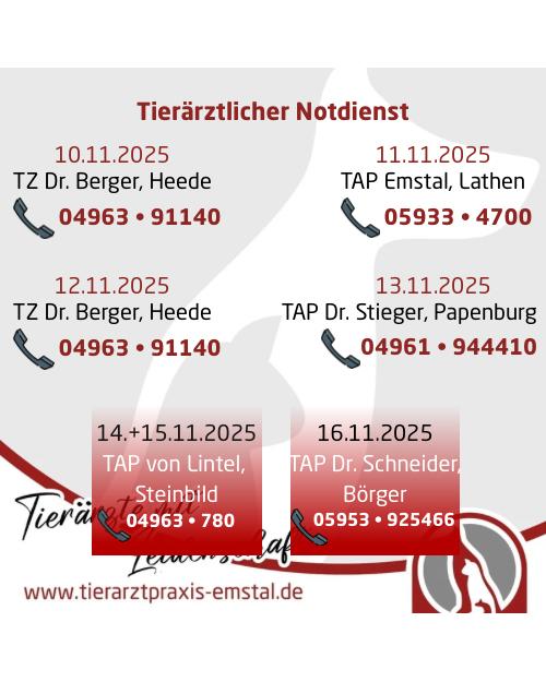 Notdienst Lathen Emsland Tierarzt Tierarztpraxisemstal TierärztemitLeidenschaft