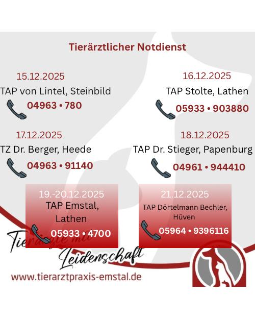 Notdienst Lathen Emsland Tierarzt Tierarztpraxisemstal TierärztemitLeidenschaft
